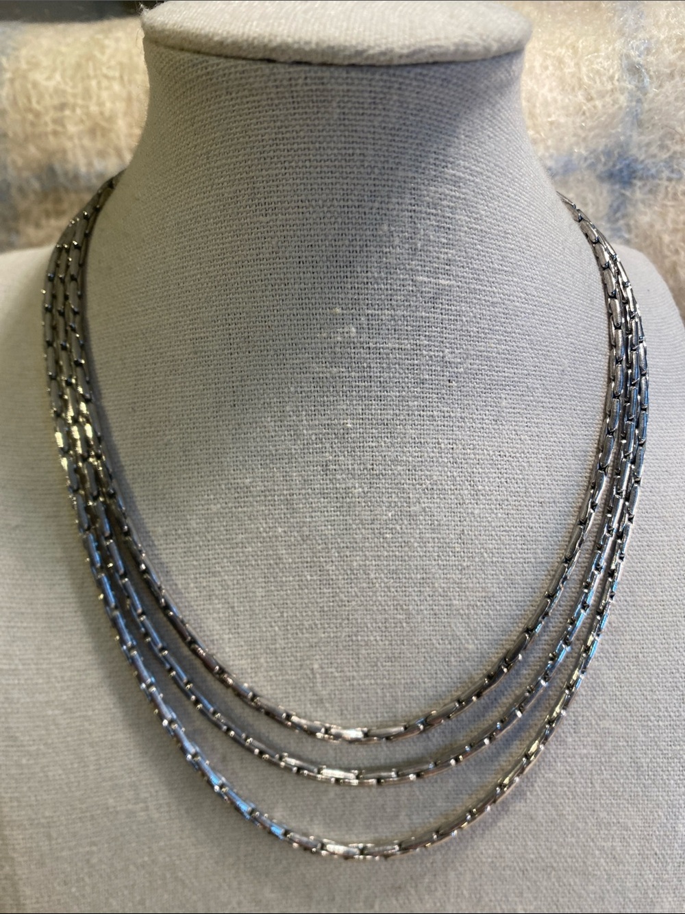 Vintage Silver Tone Multi-Strand Necklace Choker Statement Collar